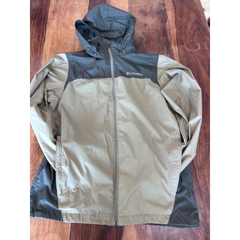 Columbia windbreaker jacket mens Small khaki gray omni-shield hooded full zip